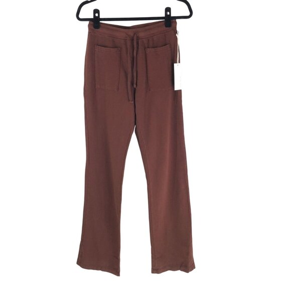 Lacausa Gia Sweats Pants Slight Flare Lightweight Terry Drawstring Brown S - Picture 3 of 6